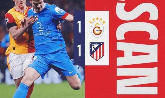 加拉塔萨雷1-1马竞半场数据：射门5-8，射正1-2，良机1-1